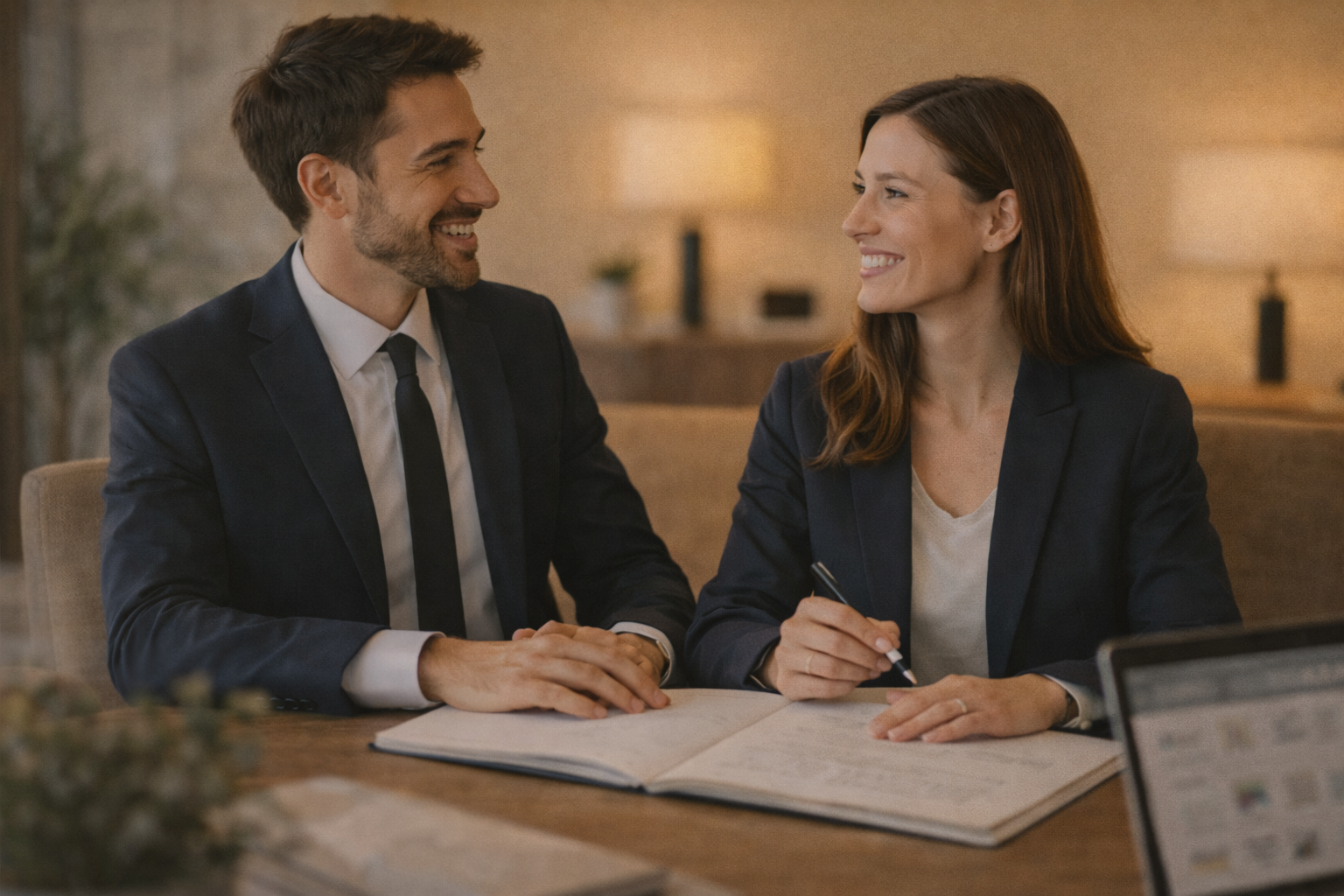 Colegi Petros discutând cu un client